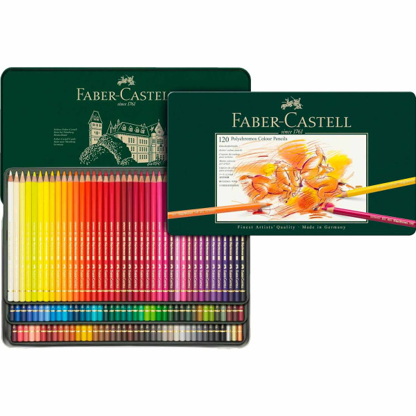 Faber-Castell 110011 - Matite colorate per artisti Polychromos, astuccio in metallo da 120 pezzi