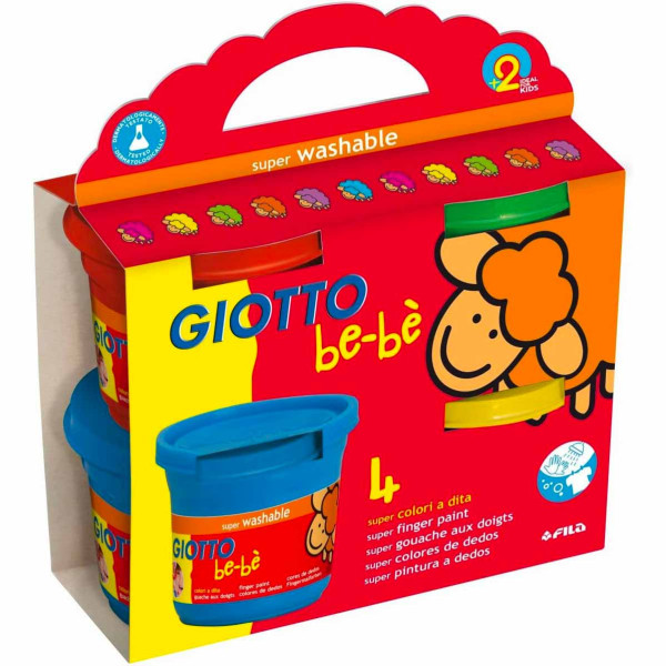 GIOTTO Bebè Colori a Dita Super Lavabili - Confezione da 4 Barattoli 150 ml