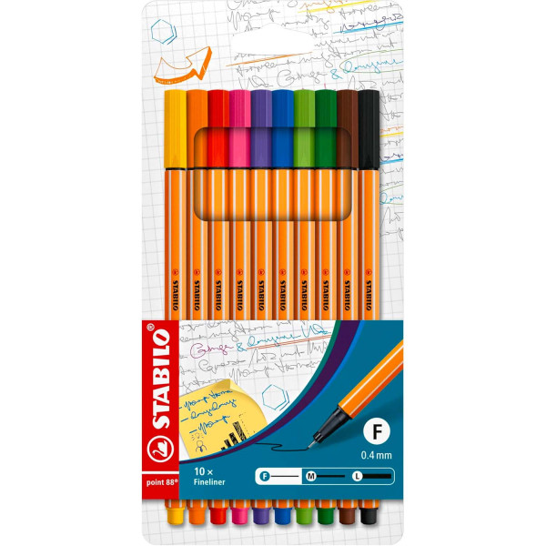 Stabilo point 88 Astuccio 10 Colori con Pennarelli a Punta Fine di Precisione