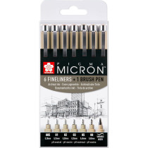 SAKURA Pigma Micron Fineliner - Set 6 Penne per disegnare e scrivere